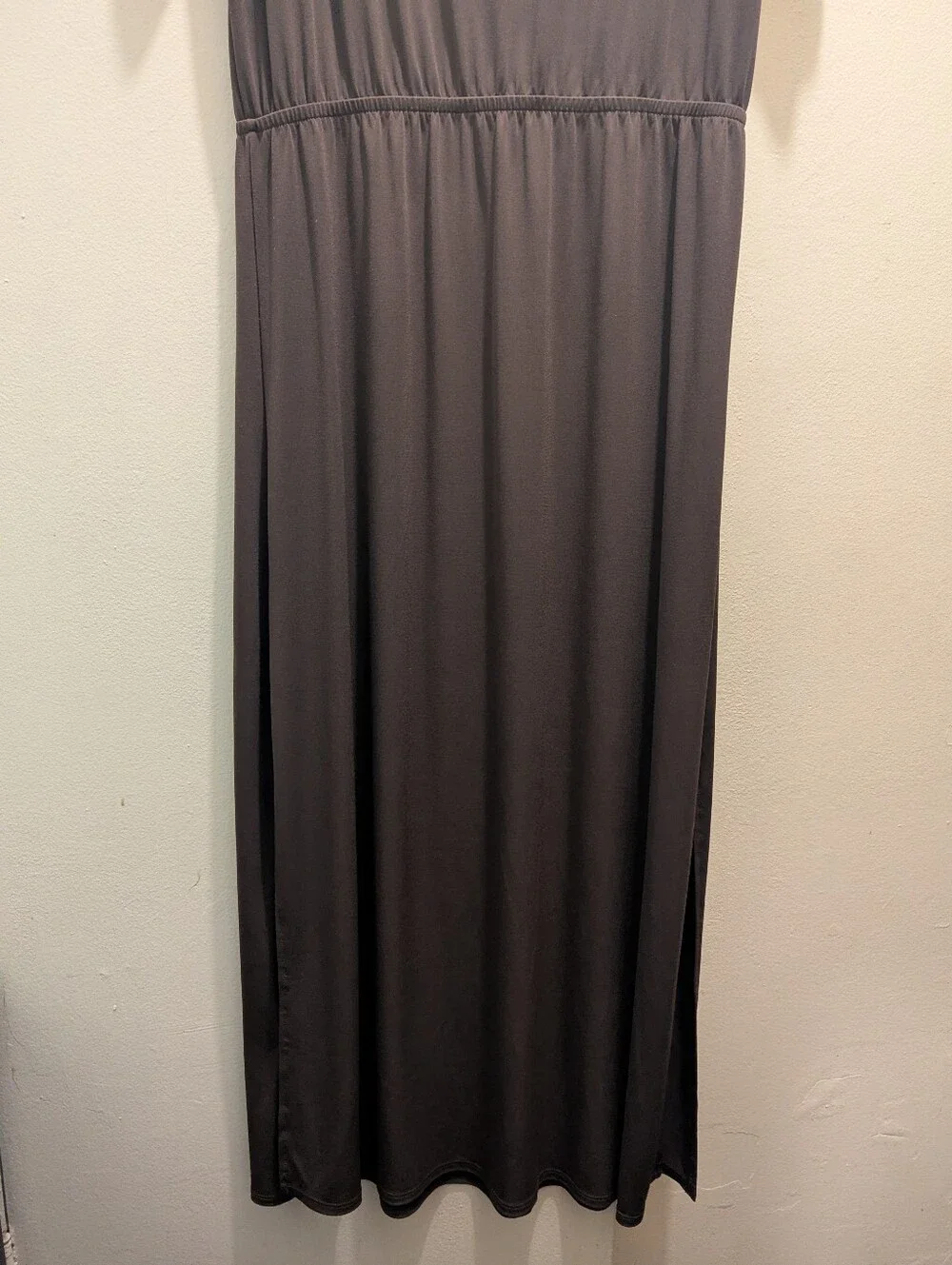 CHICO'S Francine Split Slv Maxi DRESS SOLID ROCKLEDGE BROWN- 1 (M/8)